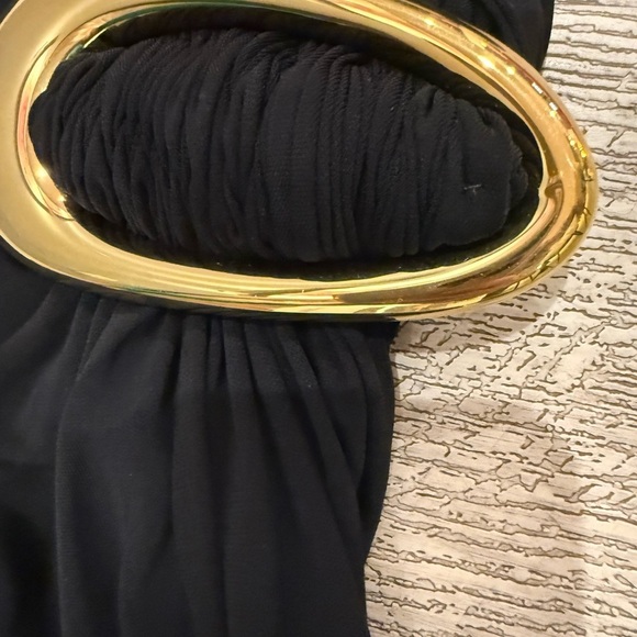 Bottega Veneta Cut-Out Gathered Black Midi Dress with Gold Embellishment NEW - Picture 11 of 13